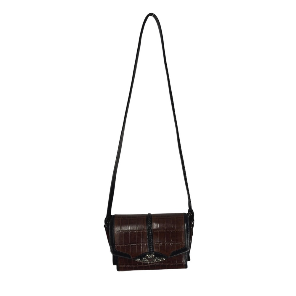 Brighton Crossbody Bag Small Brown Croc Leather Heart Hardware Western Boho
